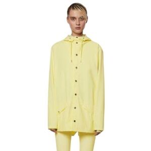 Rains Rain Jacket Unisex Yellow Straw Hood Cap Snap Front Size XL